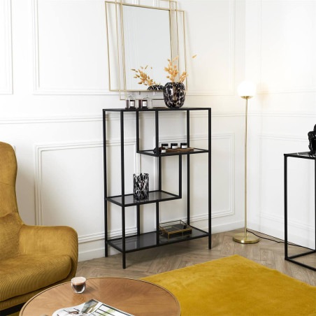 Étagère 4 niveaux verre fumé et métal noir - ENDIO