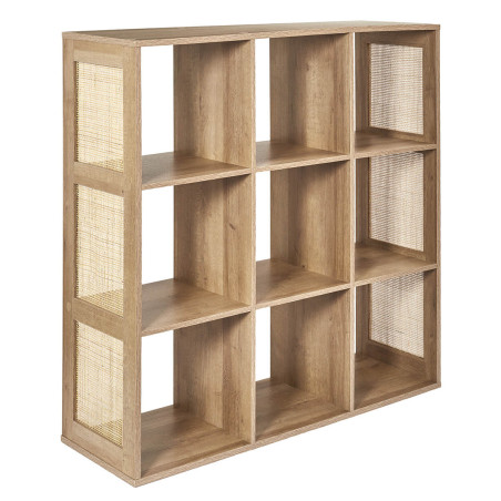Rangement 9 Cases Effet Bois et Façades Rotin - MAYRO