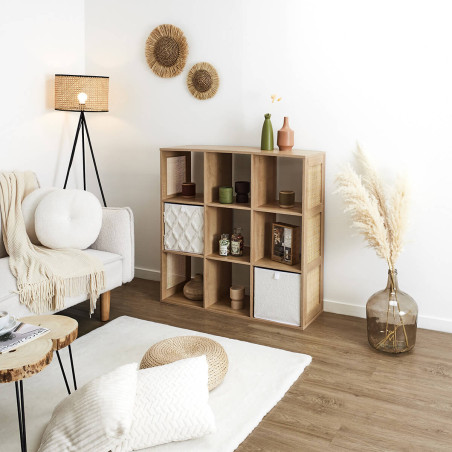 Rangement 9 Cases Effet Bois et Façades Rotin - MAYRO