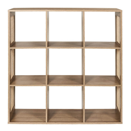 Rangement 9 Cases Effet Bois et Façades Rotin - MAYRO