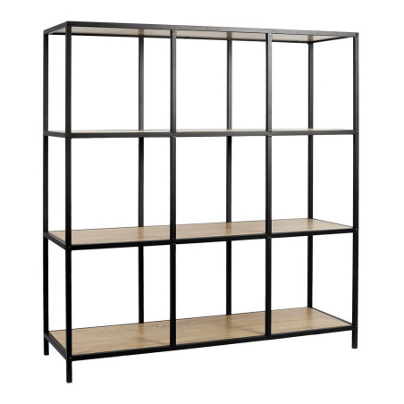 Étagère 9 cases métal noir et MDF aspect bois - GALANA