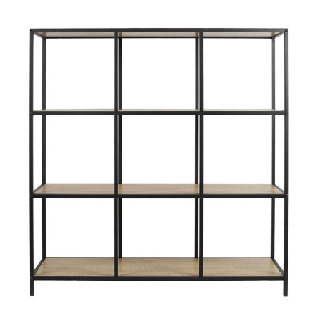 Étagère 9 cases métal noir et MDF aspect bois - GALANA