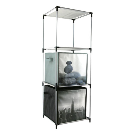 Etagère 3 casiers légère en métal et tissu gris H102cm - GAROR