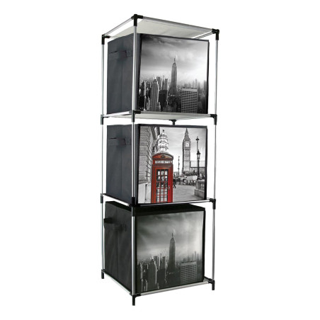 Etagère 3 casiers légère en métal et tissu gris H102cm - GAROR