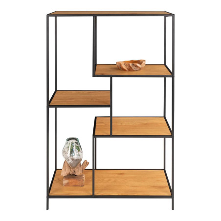 Etagère Multi-Rangement Acier Noir et Bois Naturel - VOLIO