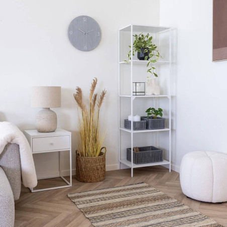 Etagère 5 plateaux acier blanc et aspect bois blanc - HARNO