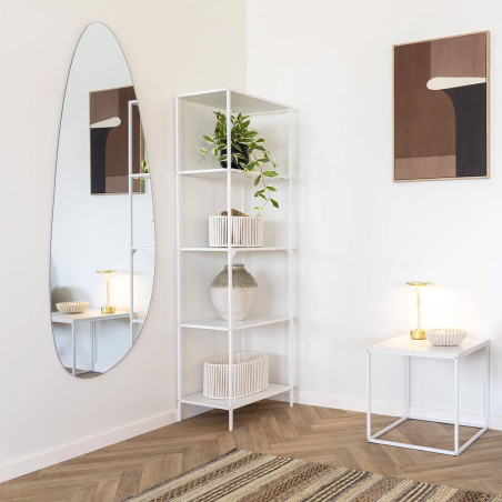 Etagère 5 plateaux acier blanc et aspect bois blanc - HARNO