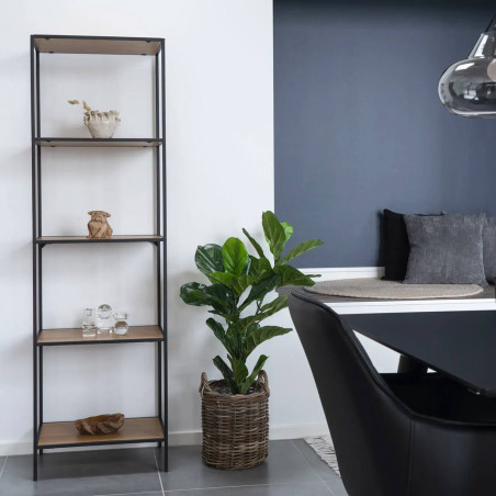 Étagère 5 plateaux acier noir et bois naturel - VOLIO