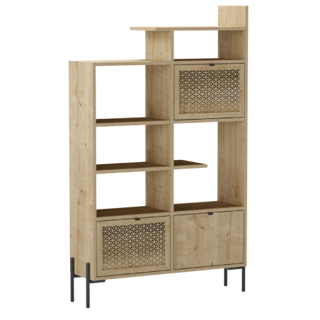 Étagère bibliothèque 3 portes mélaminé imitation bois clair piètement métal noir - MELISSOR