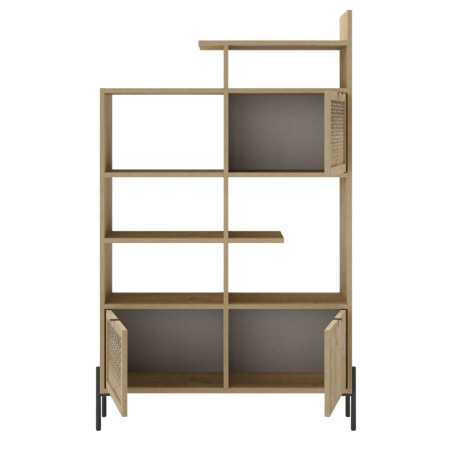 Étagère bibliothèque 3 portes mélaminé imitation bois clair piètement métal noir - MELISSOR