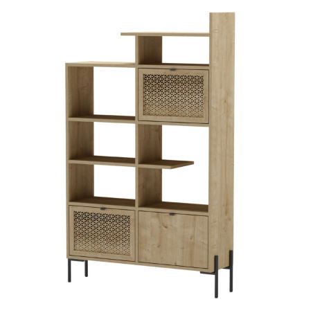 Étagère bibliothèque 3 portes mélaminé imitation bois clair piètement métal noir - MELISSOR