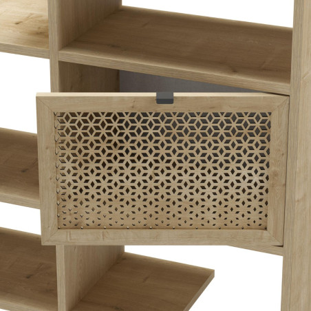 Étagère bibliothèque 3 portes mélaminé imitation bois clair piètement métal noir - MELISSOR