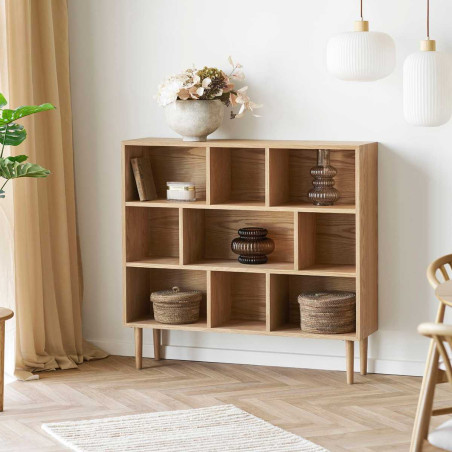 Meuble de rangement 9 niches en placage chêne- KALLYSOR