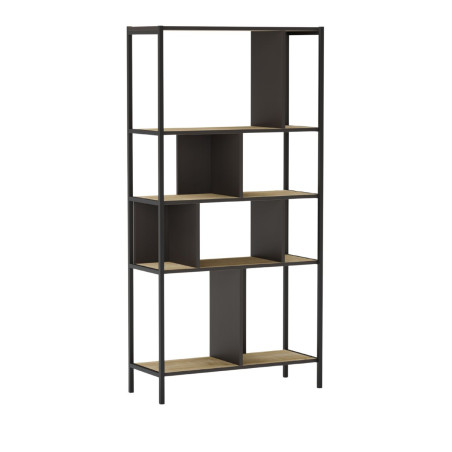 Etagère graphique 4 niveaux en mélaminé imitation bois et métal noir - ANTHEIOR