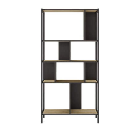 Etagère graphique 4 niveaux en mélaminé imitation bois et métal noir - ANTHEIOR