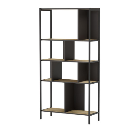 Etagère graphique 4 niveaux en mélaminé imitation bois et métal noir - ANTHEIOR