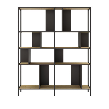 Étagère graphique 4 niveaux 144 cm en mélaminé imitation bois et métal noir - ANTHEIOR