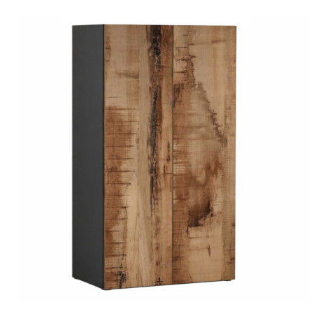 Rangement 2 portes noir graphite et aspect bois antique - SYNERGIZE