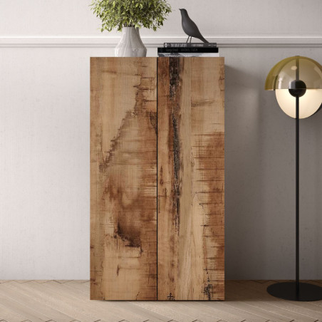 Rangement 2 portes noir graphite et aspect bois antique - SYNERGIZE