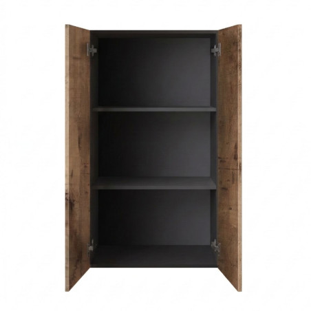 Rangement 2 portes noir graphite et aspect bois antique - SYNERGIZE