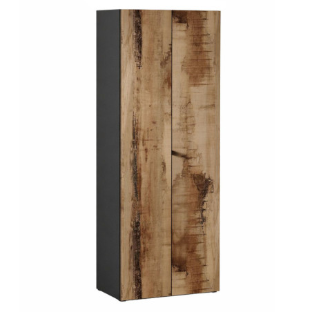 Rangement armoire 2 portes noir graphite et aspect bois antique - SYNERGIZE