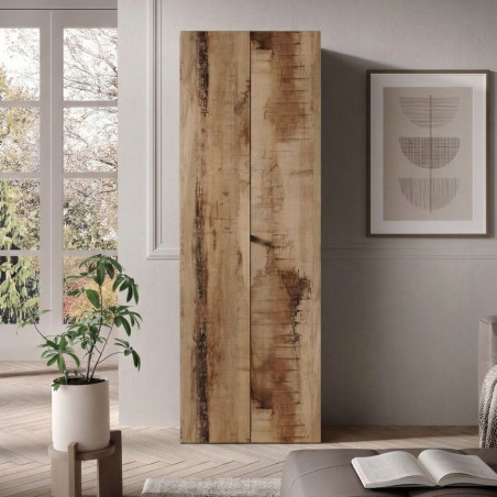 Rangement armoire 2 portes noir graphite et aspect bois antique - SYNERGIZE