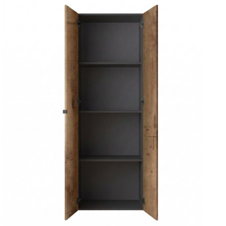 Rangement armoire 2 portes noir graphite et aspect bois antique - SYNERGIZE