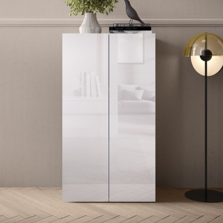 Rangement 2 portes blanc laqué brillant - SYNERGIZE