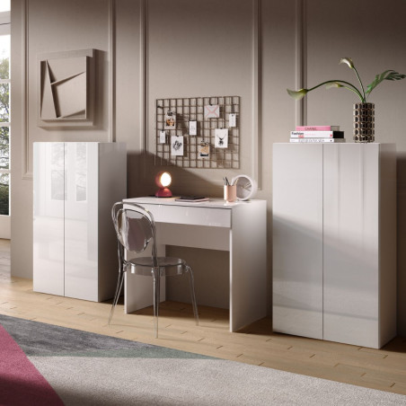 Rangement 2 portes blanc laqué brillant - SYNERGIZE