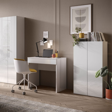 Rangement 2 portes blanc laqué brillant - SYNERGIZE