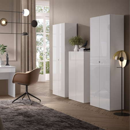 Rangement armoire 2 portes blanc laqué brillant - SYNERGIZE