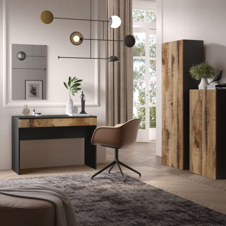 Bureau 110 cm avec tiroir noir graphite et aspect bois antique - SYNERGIZE