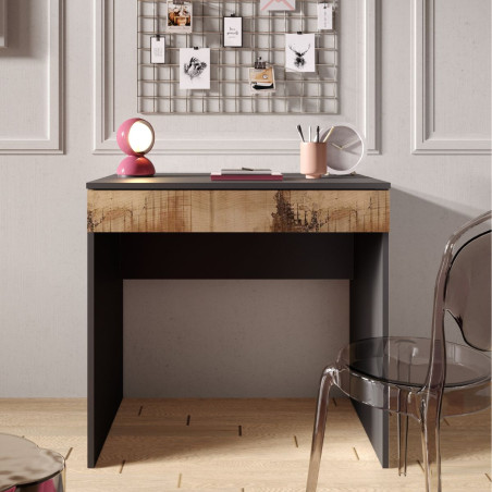 Bureau 78 cm avec tiroir noir graphite et aspect bois antique - SYNERGIZE