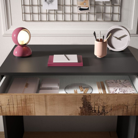 Bureau 78 cm avec tiroir noir graphite et aspect bois antique - SYNERGIZE