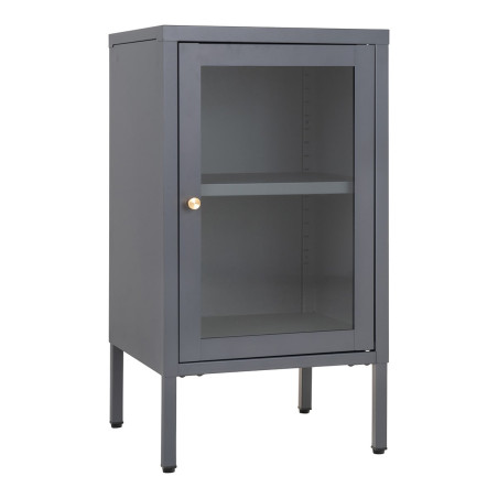 Meuble d'appoint 1 porte vitrée en métal laqué gris foncé - HUGIA