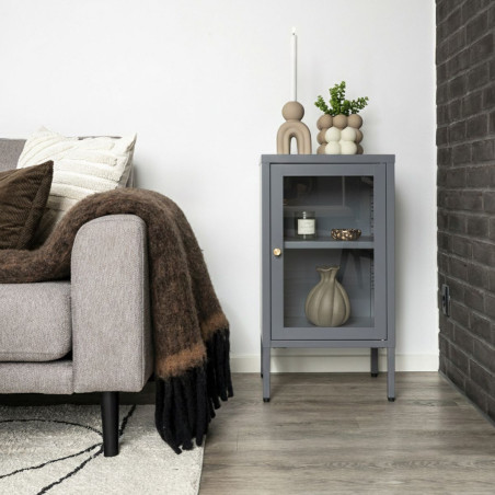Meuble d'appoint 1 porte vitrée en métal laqué gris foncé - HUGIA