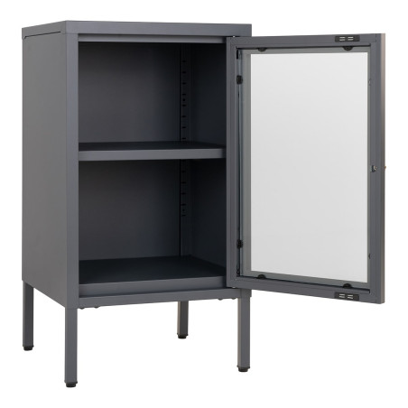 Meuble d'appoint 1 porte vitrée en métal laqué gris foncé - HUGIA