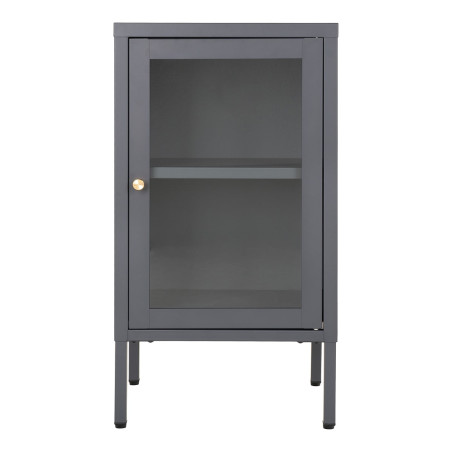 Meuble d'appoint 1 porte vitrée en métal laqué gris foncé - HUGIA