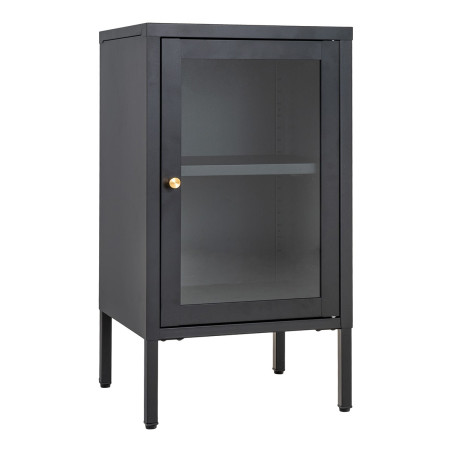 Meuble d'appoint 1 porte vitrée en métal laqué noir - HUGIA