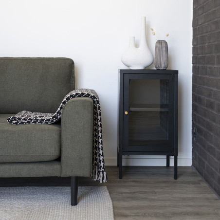 Meuble d'appoint 1 porte vitrée en métal laqué noir - HUGIA