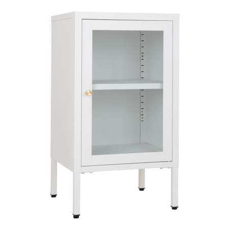 Meuble d'appoint 1 porte vitrée en métal laqué blanc - HUGIA