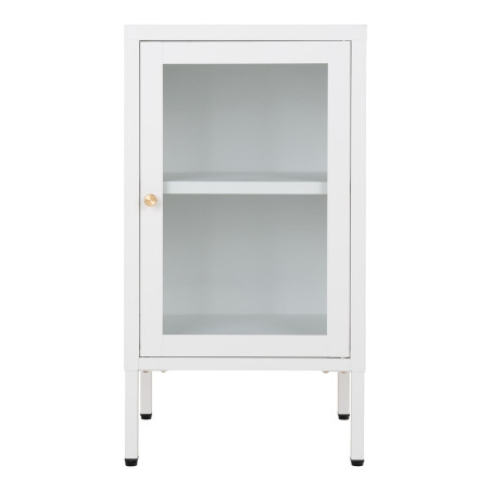 Meuble d'appoint 1 porte vitrée en métal laqué blanc - HUGIA