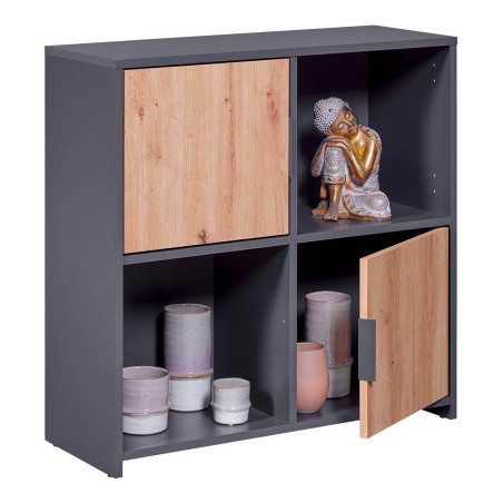 Meuble 2 Portes 2 Niches Anthracite Effet Bois - OPHIO