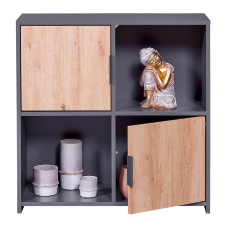 Meuble 2 Portes 2 Niches Anthracite Effet Bois - OPHIO