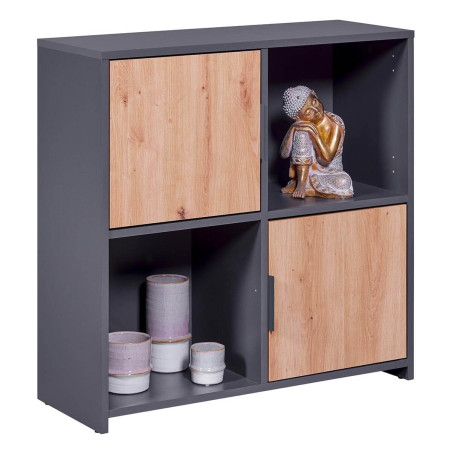 Meuble 2 Portes 2 Niches Anthracite Effet Bois - OPHIO