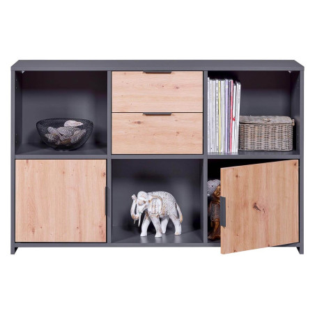Meuble Multi-Rangement Anthracite et Effet Bois - OPHIO