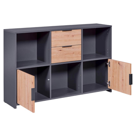 Meuble Multi-Rangement Anthracite et Effet Bois - OPHIO