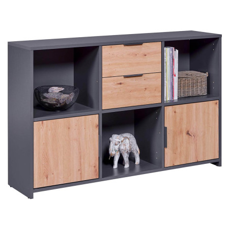 Meuble Multi-Rangement Anthracite et Effet Bois - OPHIO