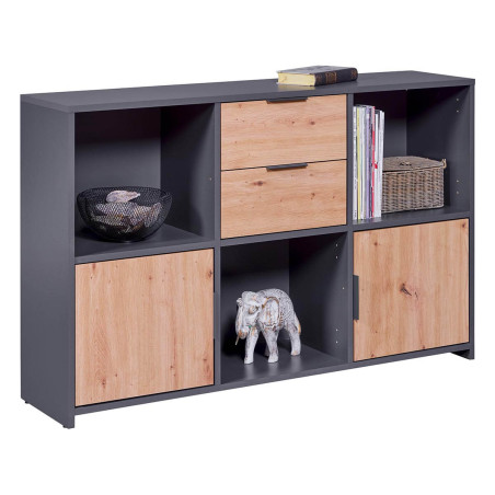 Meuble Multi-Rangement Anthracite et Effet Bois - OPHIO
