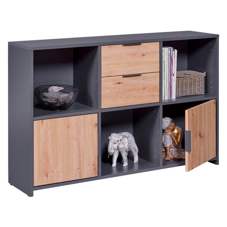 Meuble Multi-Rangement Anthracite et Effet Bois - OPHIO